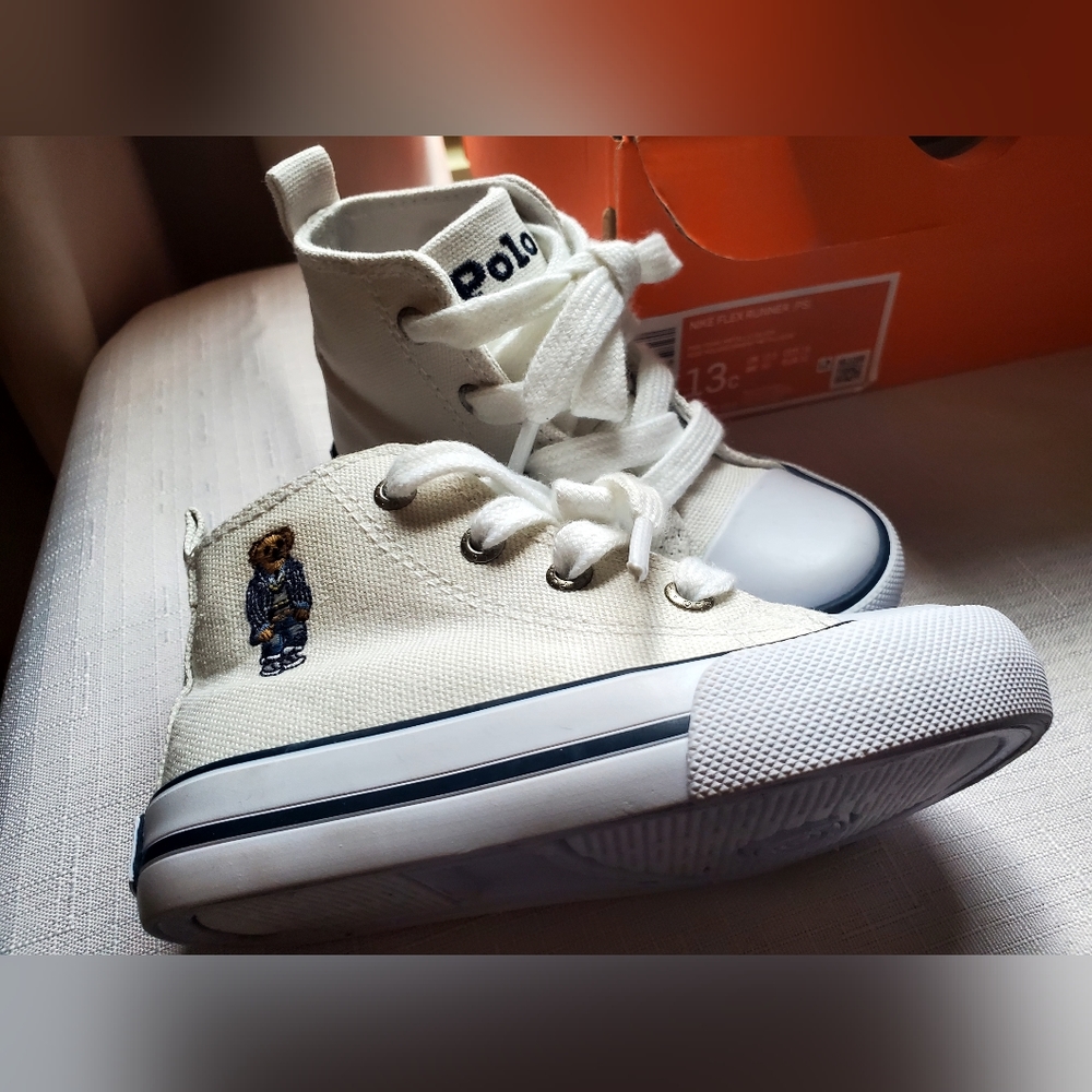 White Polo Teddy Bear Logo Canvas Sneakers